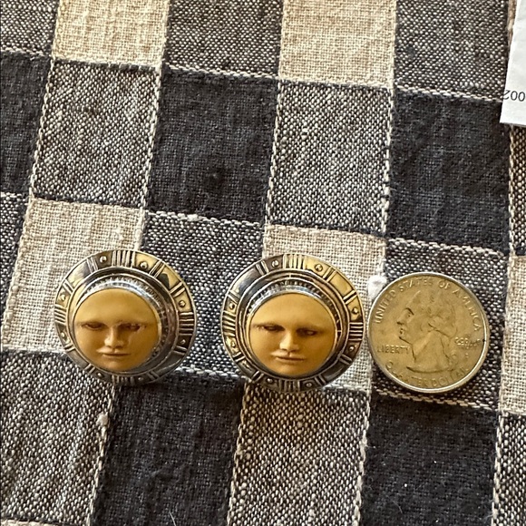 VintageTabra Sterling Silver Aztec Moon  Face Design Stud Earrings - Picture 3 of 3